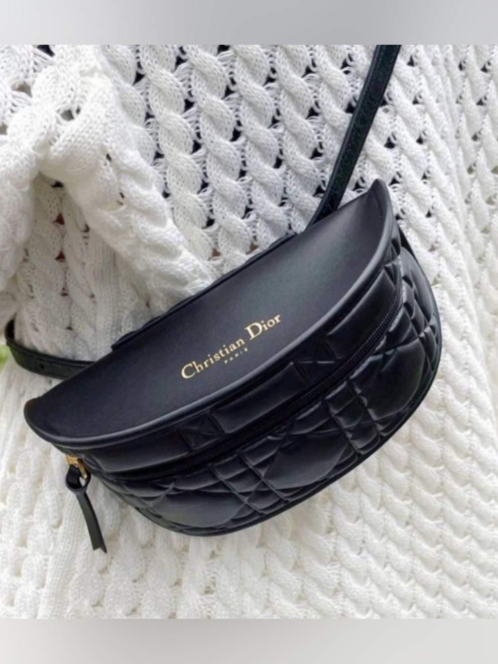 Authentic Dior Black Quilted Leather Belt Bag with Gold Logo